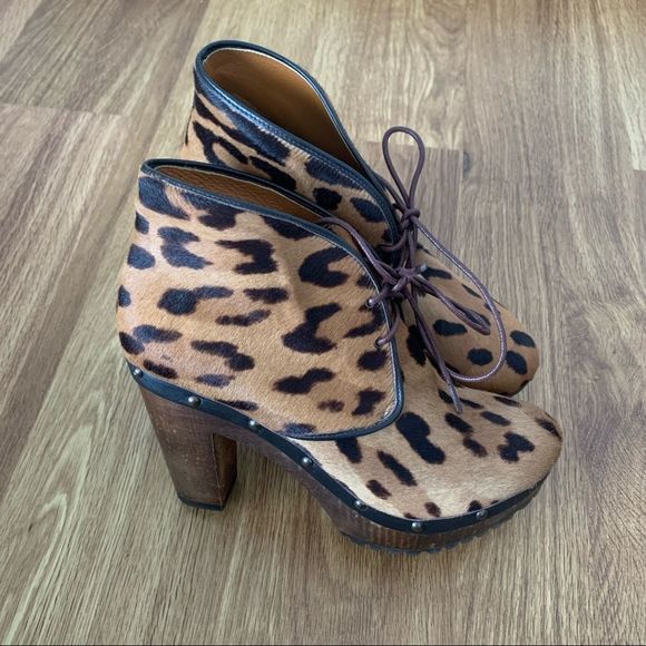 Madewell 1937 footwear leopard print calf hair wood platform lace up bootie - Picture 4 of 10